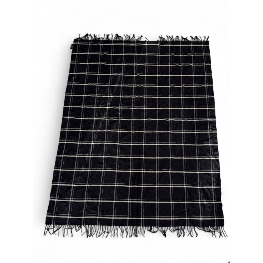 Vintage Pendleton Plaid Fringed Wool Blanket Black White 71x56 USA Made